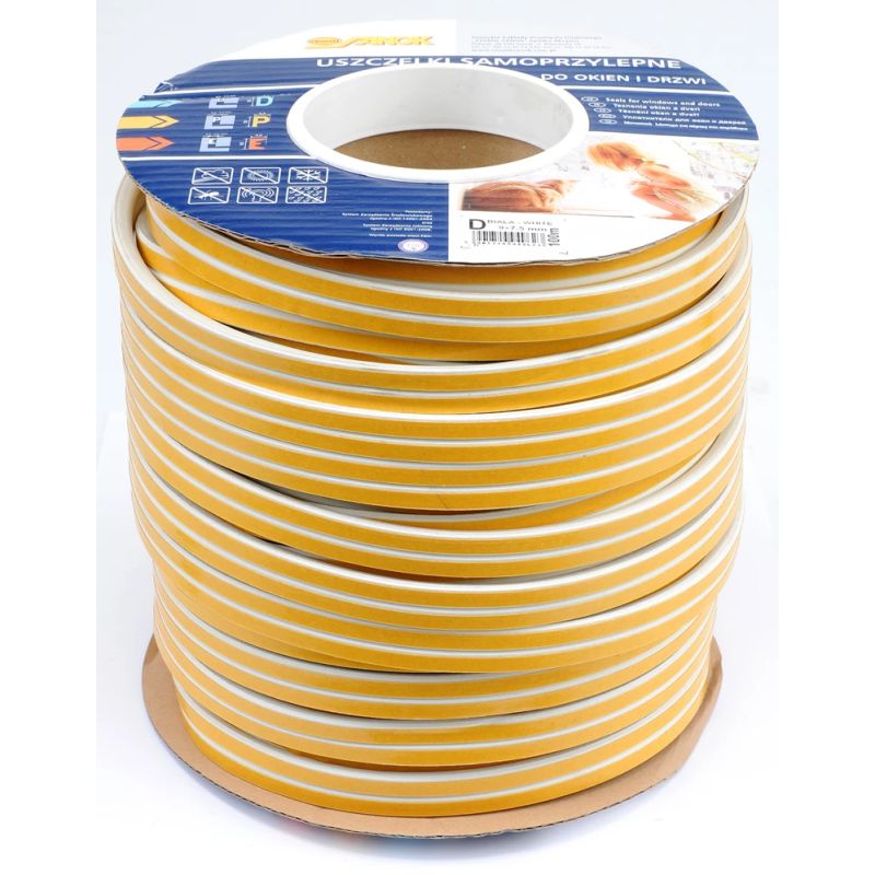 Blīvgumija dubultā D profils balts ,2x50m, m